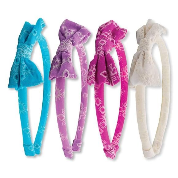 4 Eyelet Bow Headbands for Girls, Lacy Eyelet Bow Head Bands for Kids - Picture 1 of 2